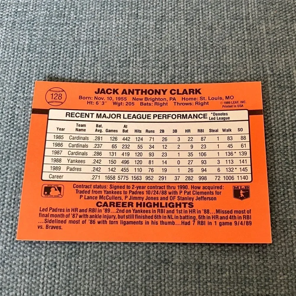 1990 Donruss San Diego Padres Baseball Card Trading Card